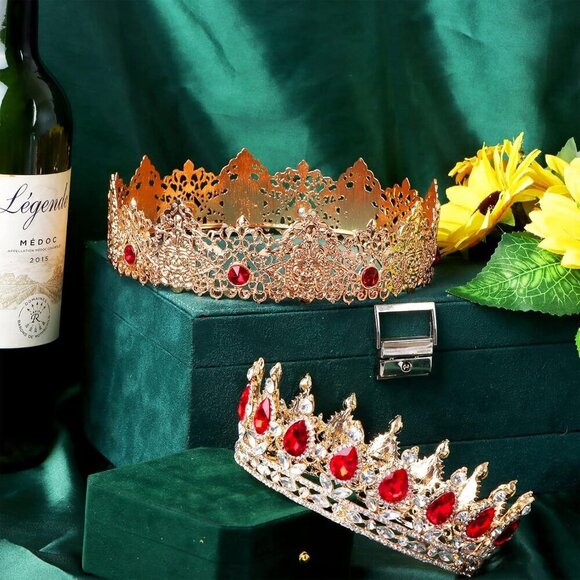 2 Pcs Crown Set Alloy Diamond Men Women Royal Wedding Party Accessories